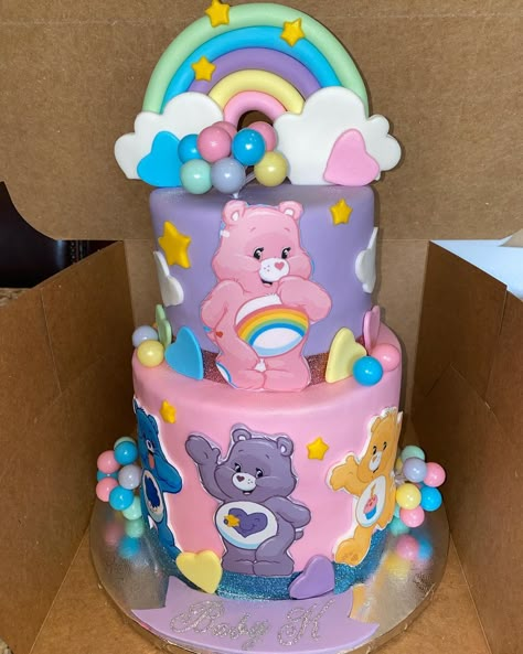 Care Bear 1st Birthday Cake, Carebear Theme Party Decorations, Care Bears Party Theme, Carebear First Birthday Party, Care Bears Theme Party First Birthdays, Carebear Themed Birthday Party, Care Bears 2nd Birthday Party, Care Bear Baby Shower Cake, Carebear Baby Shower Theme Girl