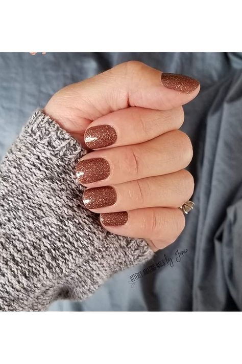 Color Street Sahara Jewel, Cinnamon Nails, Fall Nails Colors, Thanksgiving Nails Color, Halloween Nail Colors, Light Nail Polish, Street Makeup, Brown Glitter, Gold Nail Polish