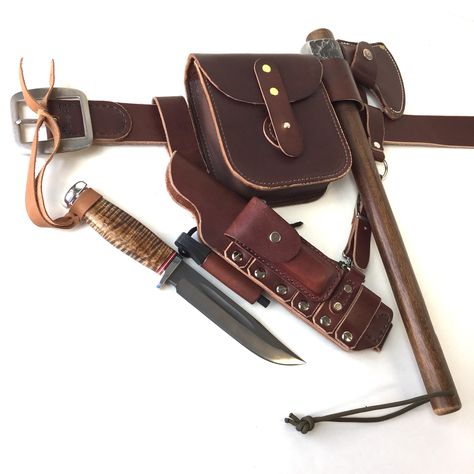 Bushcraft belt kit and all leather by: Gillie Leather Knife: Bark River Boone 2 - Hawk: H&B Forge Bushcraft Belt, Bushcraft Tools, Knife Belt, Solo Hiking, Bushcraft Kit, Leather Belt Pouch, Common Fears, Bushcraft Gear, Bushcraft Camping