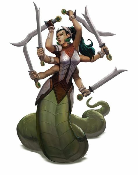 Marilith Demon - Pathfinder PFRPG DND D&D d20 fantasy Yuan Ti, D D Monsters, Dnd Monsters, Demon Art, Fantasy Monster, A Snake, Fantasy Rpg, Dnd Characters, Fantasy Character Design