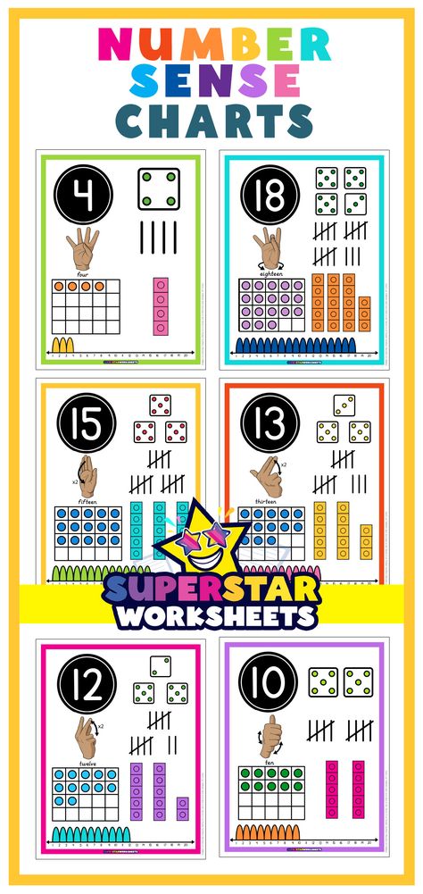 Foster a deep understanding of number patterns with these visually appealing number sense anchor charts. These printable PDFs encourage students to explore and recognize numbers 1-20. Free Printable Numbers, Number Sense Activities, Homeschool Board, Teaching Numbers, Math Challenge, Number Patterns, Homeschool Printables, Printable Numbers, Number Games