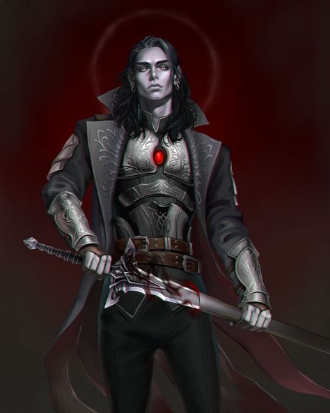 ArtStation - Commission, George Aladashvili Wizard Fighter Dnd, Vampire Soldier Art, Dnd Undead Character, Dnd Dhampir Character Art, Dhampir Paladin, Dnd Vampire Character, Shadar Kai Character Design, Knight Character Art Male, Bloodhunter Dnd