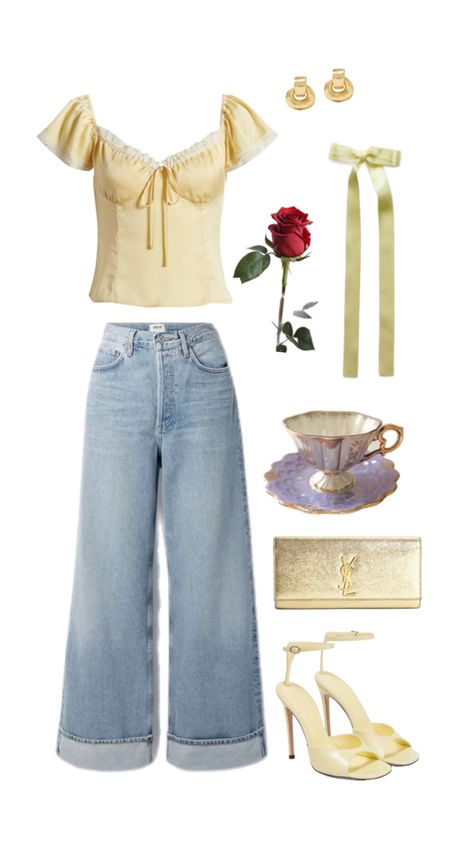 Belle Costume Aesthetic, Modern Belle Costume, Modern Belle Outfits, Belle Disney Bound, Belle Outfit Ideas, Halloween Costumes With Jeans, Belle Outfit Ideas Disney, Belle Costume Ideas, Beauty And The Beast Disneybound