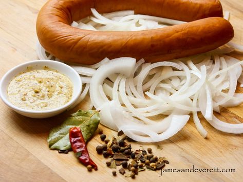 Utopenci ~ Spicy Pickled Sausages – James & Everett Spicy Pickled Sausage Recipe, Pickled Sausage Recipe, Pickled Meat, Pickled Sausage, Sausages Recipe, Rye Toast, Gluten Free Beer, Kielbasa Sausage, Sausage Recipe