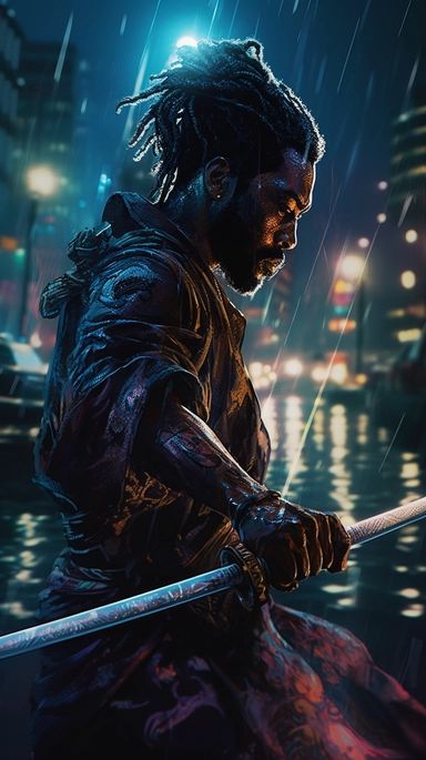 Black Samurai, Black Tv Shows, Cyberpunk Rpg, Creature Artwork, Cyberpunk Aesthetic, Dope Cartoon Art, Cyberpunk Character, Samurai Art, Black Characters