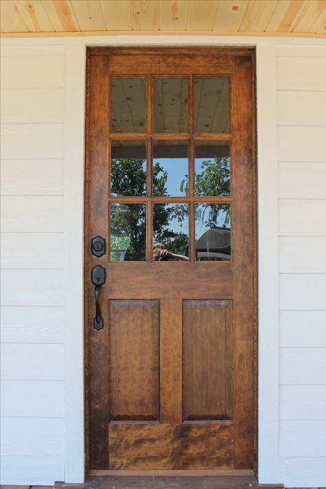 Natural Wood Doors Exterior, Wooden Door With Window, Antique Farmhouse Front Door, Single Wood Front Door, Wooden Exterior Door, Half Light Front Door, Vintage Wood Front Door, Cedar Door Front Entry, Wooden Front Door With Windows