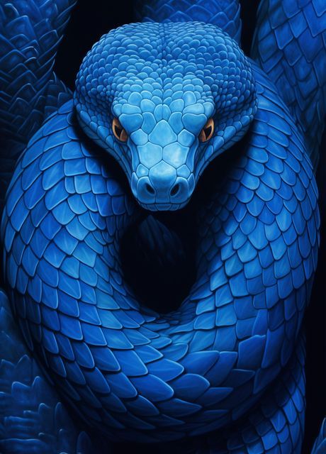 'Dangerous Blue Snake' Poster, picture, metal print, paint by Cybronauts | Displate Slab House, Snake Poster, Blue Snake, Paradise Lost, Snake Art, Beautiful Snakes, Snake Print, Animals Beautiful, Poster Print