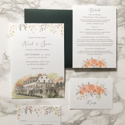 Wedding Personal Touches, Gatefold Wedding Invitations, Watercolor Autumn Leaves, Autumn Invitations, Karten Design, Personalized Ribbon, Text Layout, Fall Wedding Invitations, Etsy Wedding Invitations