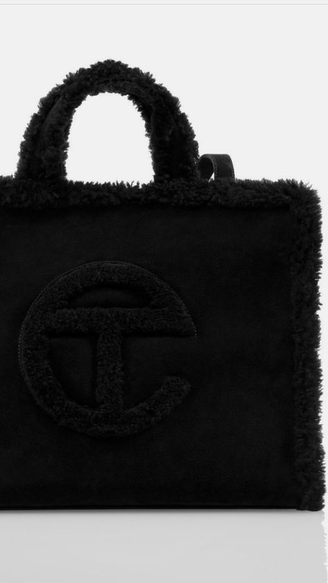 Black Ugg X Telfar Bag fur fluffy Telfar Tote Bag, E Bag, Telfar Bags, Branded Shopping Bags, Ugg Bag, Telfar Handbags, Black Uggs, Black Only, Medium Tote