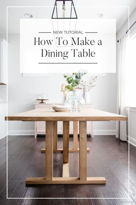 Looking for a designer dining room table that doesn't cost a fortune? This DIY dining table is beginner-friendly and can be made for $150! Diy Cheap Farmhouse Table, Diy Kitchen Table And Bench, Dinning Table Diy, Big Dinner Table, Dinner Table Diy, Painted Dining Room Table, Designer Dining Room, Dining Table Plans, Modern Farmhouse Dining Table