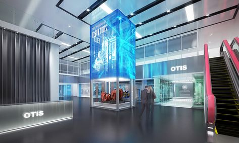 Otis Elevator Showroom on Behance Otis Elevator, Architecture Exhibition, Exhibition Stall, Showroom Interior Design, Showroom Design, House Elevation, Booth Design, Autodesk 3ds Max, Exhibition Design