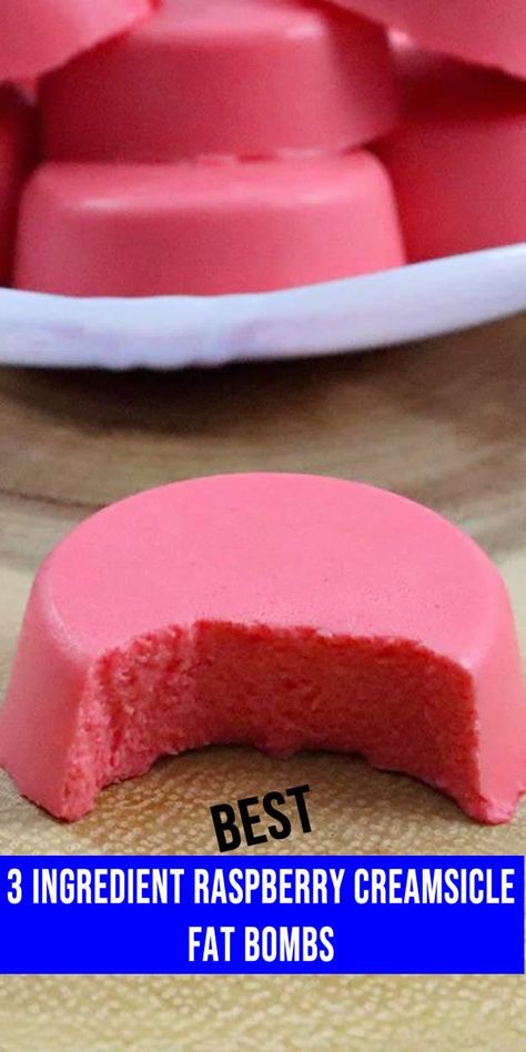 gluten free low carb raspberry creamsicle fat bombs on white plate Low Carb Fruit Recipes, Fat Bomb Snacks Keto Easy, 3 Ingredient Keto Recipes, Keto Fat Bomb Dessert, Keto Fat Bomb Snacks, Fat Bomb Snacks Keto, Keto Raspberry, High Fat Low Carb Recipes, Keto Treats