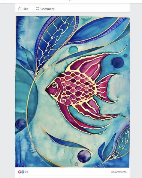 Royal Angelfish, Ocean Drawing, Sea Creatures Art, Sea Life Art, Mixed Media Art Canvas, Batik Art, Abstract Watercolor Art, Life Series, 3 Piece Wall Art