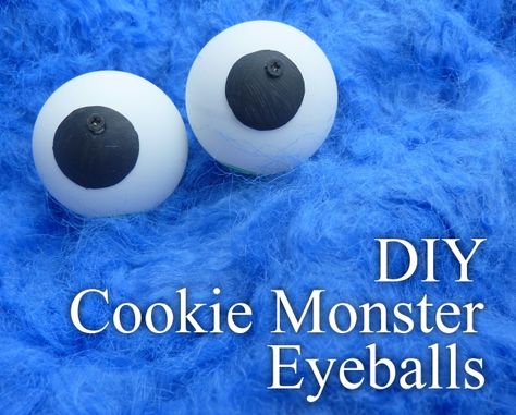 DIY Googly (Cookie Monster) Eyes from ping pong balls #Halloween #costume #toddler Silly Monster Costume, Cookie Monster Dog Costume Diy, Easy Cookie Monster Costume, Cookie Monster Headband Diy, Homemade Cookie Monster Costume, Cookie Monster Pumpkin Painted, Cookie Monster Couple Costume, Cookie Monster Costume Diy, Cookie Monster Headband