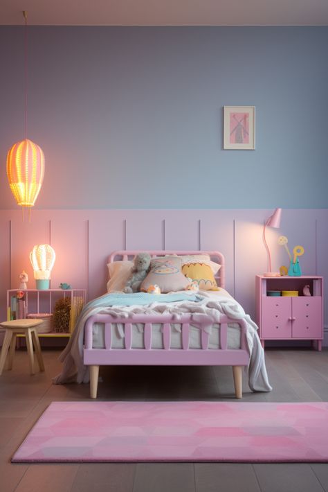 Kids Room Purple Walls, Rainbow Bedroom Ideas Kids, Purple And Blue Room, Purple Kids Bedroom, Ivy Bedroom, Kids Bedroom Paint, Soft Room, Blue Kids Room, Rainbow Bedroom