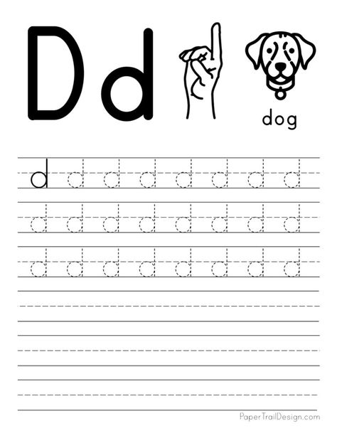 Lowercase letter D tracing worksheets. Use these preschool letter tracing worksheets to help kids learn the alphabet. Letter D Worksheets Preschool, D Worksheets Preschool, Tracing Letters Preschool, Letter D Worksheet, Paper Trail Design, Preschool Letter, Kindergarten Letters, The Letter D, Trail Design