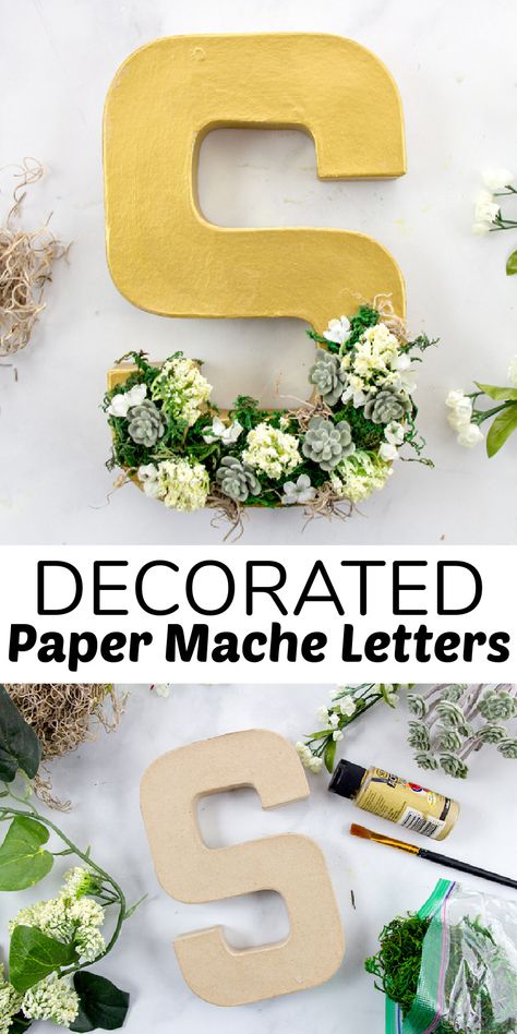 Paper Mache Letters Decorating Ideas, Paper Mache Letters, Diy Letters, Cover Paper, Floral Letters, Wood Letters, Letter Paper, Wreath Sign, Anniversary Parties