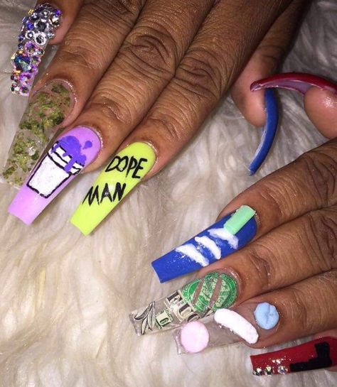 Ohgeesy Inspired Nails, Trap Nails Designs, Trap Nails, Trap Girl, Nail Glam, Evil Eye Nails, Queen Nails, Baddie Style, Girl Nails