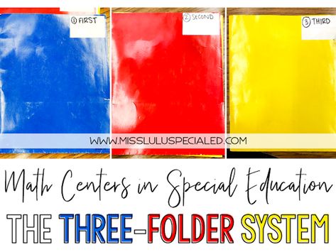 MATH CENTERS IN SPECIAL EDUCATION: THE 3 FOLDER SYSTEM Sped Math, Student Folders, Special Education Math, Math Rotations, Sped Classroom, Self Contained Classroom, Go Math, Teaching Special Education, Math Tasks