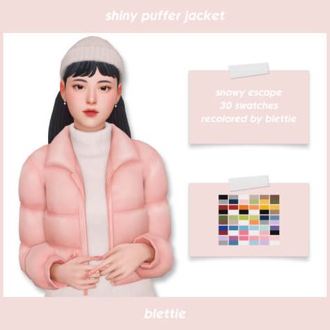 Sims Collection, Sims 4 Game Packs, Shiny Puffer Jacket, Snowy Escape, Sims Fashion, Sims Videos, Maxis Match Cc, The Sims 4 Skin, Skin Details