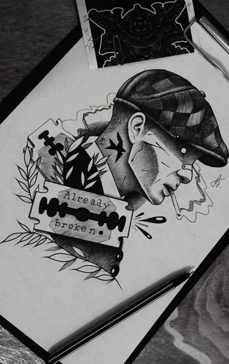 Shelby Tattoo, Tomas Shelby, Peaky Blinders Poster, Peaky Blinders Wallpaper, Pen Art Work, Armband Tattoos, Pen Art Drawings, Sketch Tattoo Design, Tattoo Style Drawings