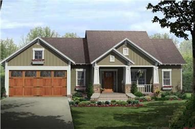 Color rendering of Craftsman home plan (ThePlanCollection: House Plan #141-1081) Craftsman Ranch, Bungalow Floor Plans, Plan Layout, House Plans One Story, Plans Architecture, Country Craftsman, House Plan Gallery, Craftsman Home, Craftsman Style Homes