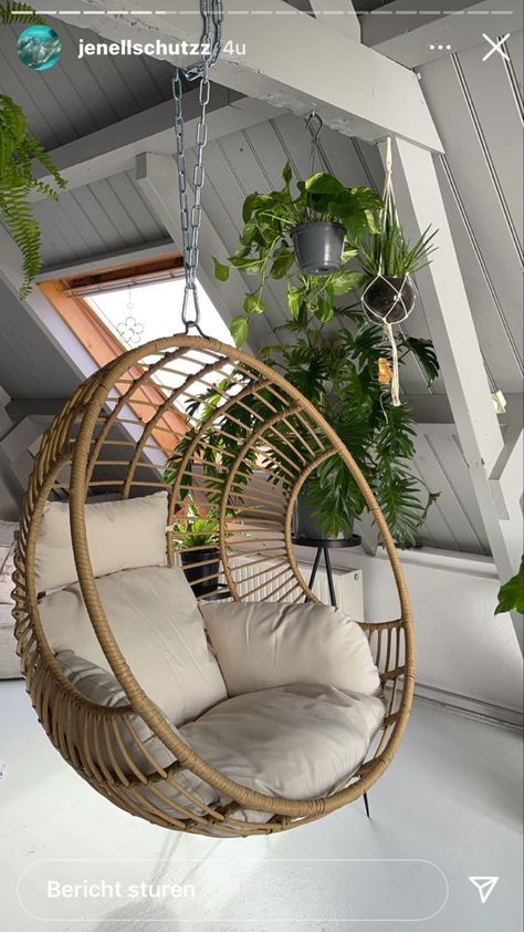 Hanging Chair In Balcony, Hanging Jhula In Balcony, Aesthetic Cabin, Residential Building Design, Small Balcony Design, Hall Interior Design, Hall Interior, Home Stairs Design, Home Garden Design