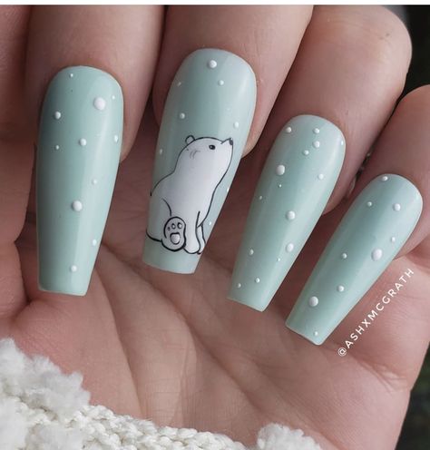 Polar Bear Christmas Nails, Polar Bear Nail Designs, Polar Bear Nails Christmas, Christmas Nails Polar Bear, Christmas Bear Nails, Raccoon Nails, Polar Bear Nail Art, Polar Bear Nails, Bear Nails