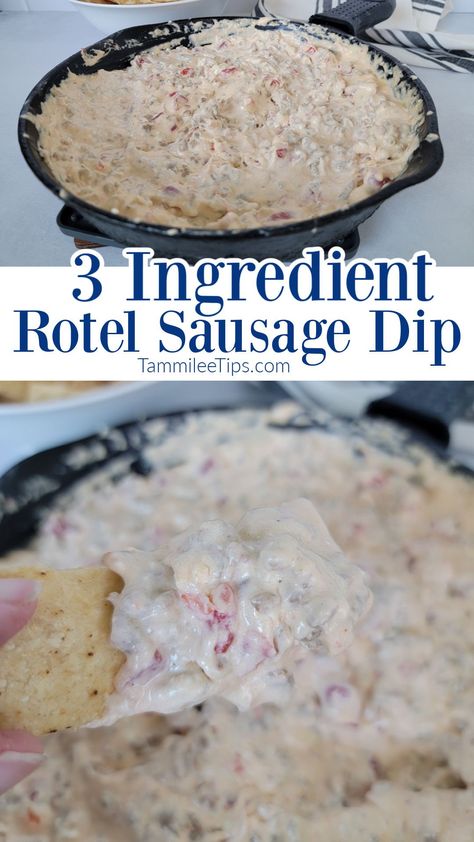 Easy Rotel Sausage Dip Recipe that takes minutes to prepare. This is the perfect easy appetizer for parties, game days, and more. Sausage Rotelle Dip, Healthy Rotel Dip, Easy Crock Pot Dips, Sausage Rotel Dip, Rotel Sausage Dip, Barbecue Appetizers, Rotel Dip With Sausage, Sausage Dip Recipe, Dip Party