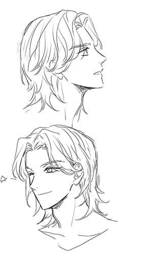 Hair References Drawing, Boy Haircut Ideas, Boy Hair Drawing, Long Hair Drawing, Drawing Male Hair, Men Drawing, Side View Drawing, Boy Haircut, Pelo Anime