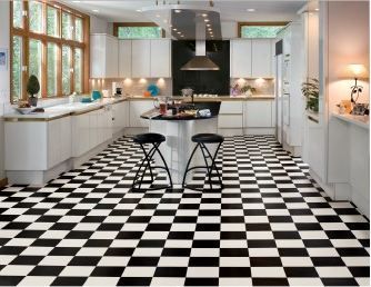 Hoping to get a retro look floor in the upstairs kitchen similar to this Black And White Checkerboard Floor, Black And White Vinyl Flooring, Vinyl Flooring Rolls, Black And White Flooring, White Vinyl Flooring, Best Flooring For Kitchen, Shaped House, Black Interior Doors, Checkerboard Floor