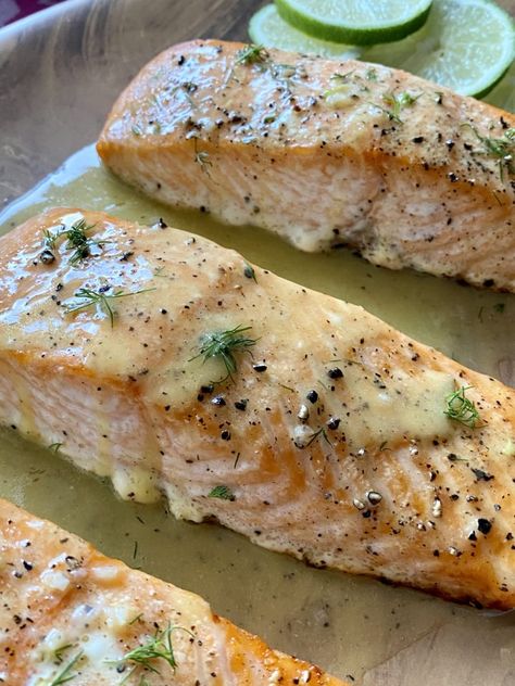 Lime Salmon Recipes, Salmon Recipes Oven, Salmon Recipes Baked Healthy, Hungry Happens, Sauce For Salmon, Lime Butter, Oven Baked Salmon, Fish Dinner Recipes, Lime Salmon