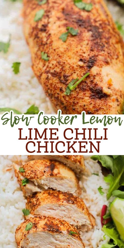 Lemon Lime Chicken, Chile Lime Chicken, Slow Cooker Lemon Chicken, Slow Cooker Chicken Healthy, Chicken Breast Crockpot Recipes, Slow Cooker Chili Recipe, Crockpot Chicken Breast, Chili Chicken, Chicken Chili Recipe