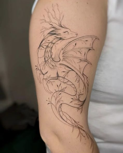 Different Dragon Tattoo Styles, Hidden Dragon Tattoo, Elemental Dragon Tattoo, Delicate Dragon Tattoo For Women, Fantasy Fairy Tattoo, Feminine Dragon Tattoo For Women Arm, Maleficent Dragon Tattoo, Luck Dragon Tattoo, Delicate Dragon Tattoo