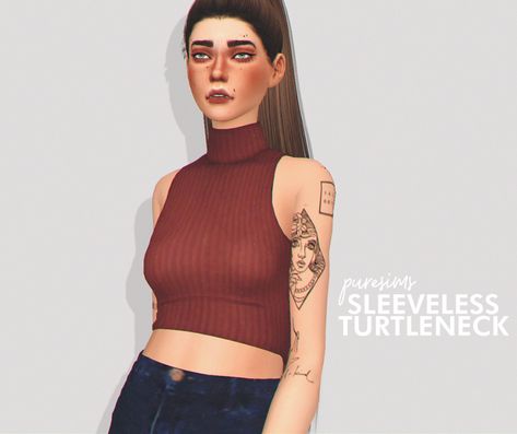 sleeveless turtleneck new mesh / 12 swatches / has morphs / not HQ mod compatiblehigh poly: around 5.8k poly for LOD_0  download @ sfs / or ad-free at my patreon ♡ Sims 4 Sleeveless Turtleneck, Sims 4 Tattoos, Cc Clothes, Sleeveless Turtleneck Sweaters, Low Cut Top, The Sims 4 Download, Sims 4 Cc Packs, Sleeveless Turtleneck, Sims 4 Cc Finds