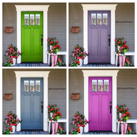 Navy House Door Color, Popular Front Door Colors 2023, Front Door Paint Colors For Tan House, Front Door Colors For Gray House, Fun Front Door Colors, Bright Front Door Colors, Colorful Front Door Ideas, Colored Front Doors, Statement Front Door