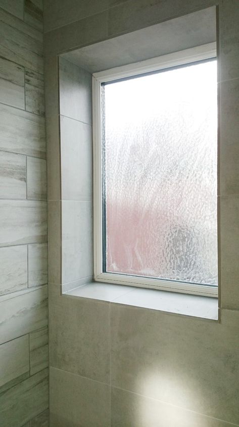 Disappointed in having to have metal trim around tiled bathroom window | Houzz UK Wall Ledge, Tiled Bathroom, Bathroom Window, Luxury House Interior Design, Recessed Wall, Tile Projects, Tile Trim, Bathroom Reno, Bathroom Windows