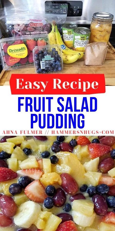 The secret ingredient in this fruit salad - easy recipe - provides a creamy richness that will make anyone ask for "more fruit, please! Tap on this pin to get this recipe and more with Ahna Fulmer // HammersNHugs.com. #fruitsalad #easyrecipe #sidedish Soup Recipes With Sausage, Fruit Salad With Vanilla Pudding, Pudding Fruit Salad, Ground Beef Soup Recipes, Recipes With Sausage, Charcuterie Board Inspiration, Ground Beef Soup, Fruit Salad With Pudding, Easy Charcuterie