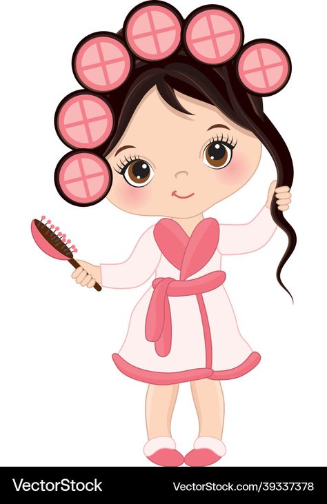 Little Brunette Girl, Long Vs Short Hair, Robe And Slippers, Kids Hair Salon, Spa Girl, Slippers Cute, Hair Vector, Hair Clipart, Girl Vector