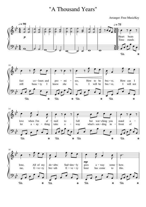 Easy Piano Songs Sheet Music, A Thousand Years Piano, A Thousand Years Christina Perri, Christina Perri A Thousand Years, Thousand Years Piano, Piano Songs Sheet Music, Hymn Music, Song Notes, Easy Piano Songs