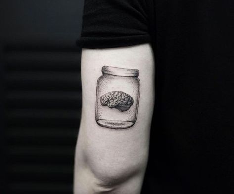 Neuro Tattoo, Brain In A Jar, Medical Tattoos, Shoulder Tattoos For Females, Jar Tattoo, Forearm Tattoo Girl, Shoulder Sleeve Tattoos, Brain Tattoo, Mayan Tattoos