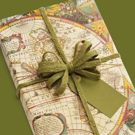 wrap, wrappers and wrapping: map wrap. Map Wrapping Paper, Diy Holiday Gift Wrapping, Gift Packaging Design, Gifts Wrapping, Diy Holiday Gifts, Creative Gift Wrapping, The Container Store, Diy Gift Wrapping, Present Wrapping