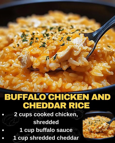 Buffalo Chicken and Cheddar Rice Buffalo Rice Recipe, Buffalo Chicken And Cheddar Rice, Chicken With Buffalo Sauce, Buffalo Chicken And Rice, Buffalo Rice, Buffalo Chicken Rice Bowl, Buffalo Chicken Rice, Cheddar Rice, Beef Tips And Noodles