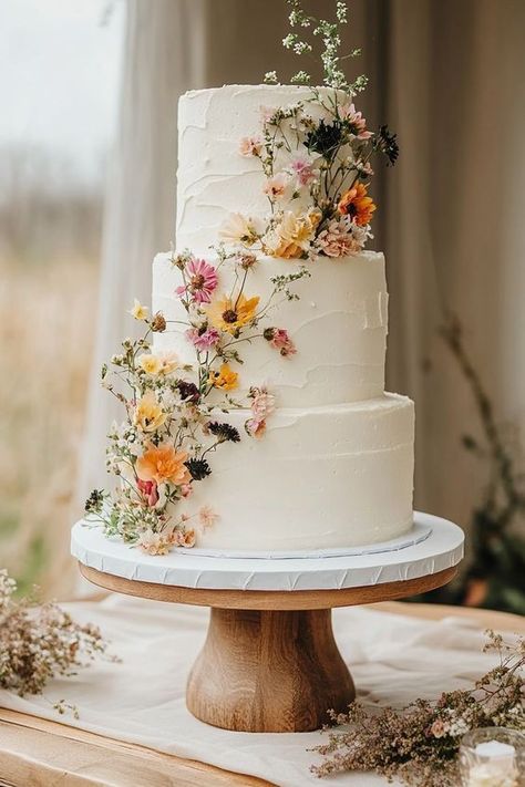 Spring Pastel Wedding Cake, Two Tier Small Wedding Cake, Wedding Cakes Colorful Flowers, Spring May Wedding, Spring Themed Wedding Cake, Wedding Cake Trends 2025, Whimsical Wedding Cake Enchanted Forest, 70s Inspired Wedding Cake, Spring Wedding Cake Ideas Simple