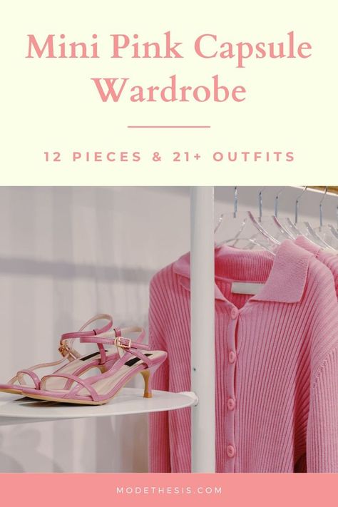 Get inspired to create more than 21 outfits from just 12 pieces in this mini pink capsule wardrobe. Learn how to create a chic and interesting pink capsule wardrobe in this post! Capsule Wardrobe Pink, Pink Capsule Wardrobe, Modest Capsule Wardrobe, 21 Outfits, Pink Ootd, Colorful Wardrobe, Capsule Closet, Mini Pink, Hot Pink Dresses