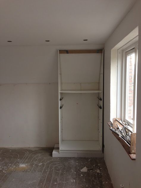 Fully functional IKEA fitted wardrobe for sloping ceiling - IKEA Hackers Ikea Fitted Wardrobes, Ikea Closet Hack, Sloping Ceiling, Aerated Concrete, Pax Closet, Eaves Storage, Ceiling Covering, Fitted Wardrobe, Ceiling Materials