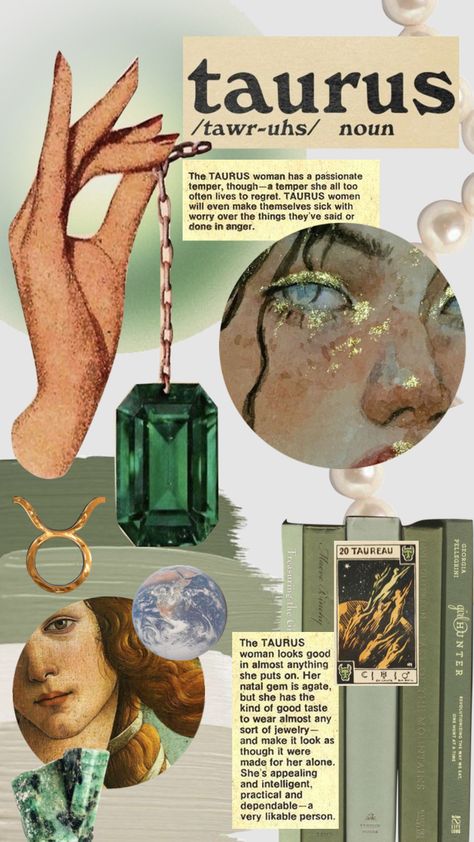 #taurus #emerald #maytaurus #zodiac #moodboard #collage #green #aesthetic Astrology Signs Aesthetic, Sims 4 Evil Eye Cc, Taurus Mercury Aesthetic, Taurus Green Aesthetic, Taurus Szn Aesthetic, Taurus Midheaven Aesthetic, Taurus Witch Aesthetic, Taurus Mood Board, Taurus Energy Aesthetic