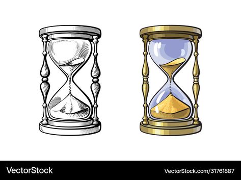 Hour Glass Painting Easy, Glass Painting Easy, Hourglass Illustration, Hourglass Drawing, Time Concept, Hand Drawn Vector Illustrations, Hour Glass, Hand Drawn Vector, Cat Tattoo