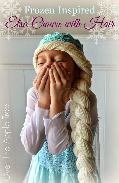 Over The Apple Tree: Crochet Elsa Crown With Hair Elsa Crochet Hat, Crochet Elsa, Elsa Crochet, Elsa Crown, Elsa Hair, Yarn Wig, Anna Und Elsa, Crochet Wig, Crochet Princess