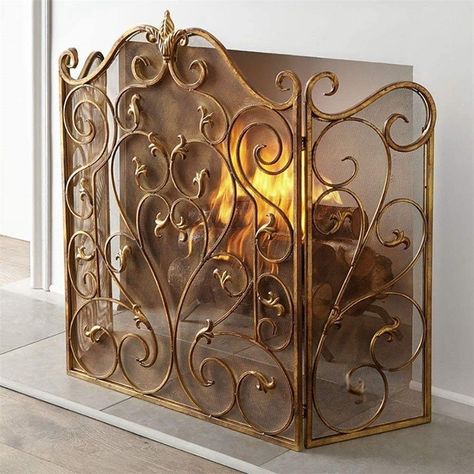 Wrought Iron Fireplace Screen, Decorative Fireplace Screens, Urn Design, Design Art Nouveau, Iron Fireplace, White Fireplace, Fireplace Screen, Fireplace Screens, Faux Fireplace